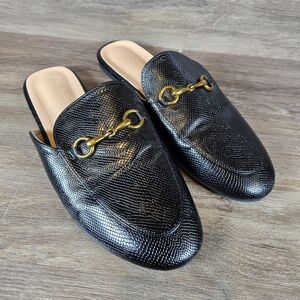 Minorsu Buckle Mules Flats Round Toe Mule Slip On Lizzard Texture Backless Sz 10